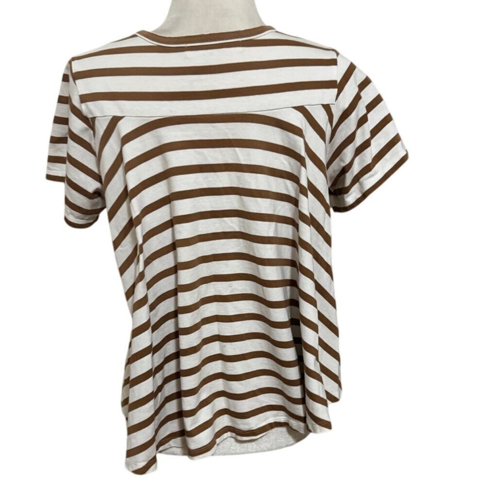Brown Cream Stripe Tee Japanese Minimalist Ray Beams Boxy Soft Girl S-M - Picture 4 of 6